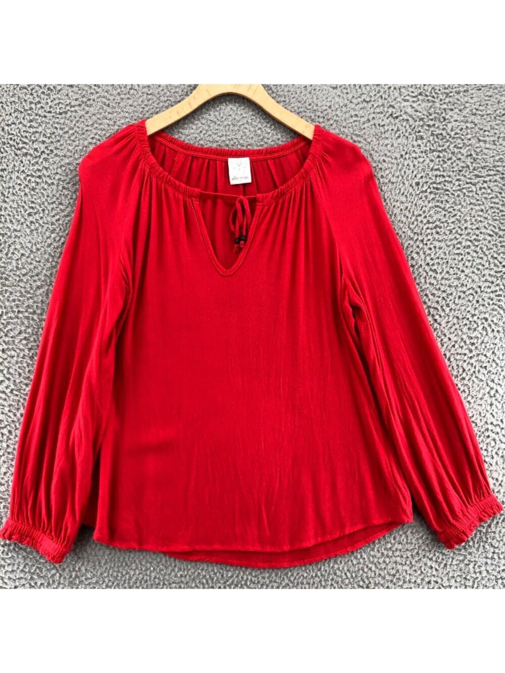 Ella Moss Top Womens Small Red Long Balloon Sleeve Pullover Keyhole Neck Blouse